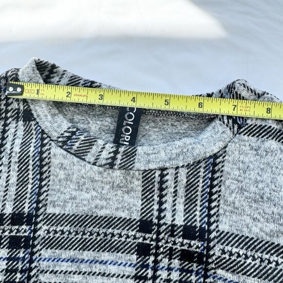 Colori Women’s Sweater Grey And Blue Plaid 3/4 Sleeves Size Small (27” Waist) - Picture 7 of 11
